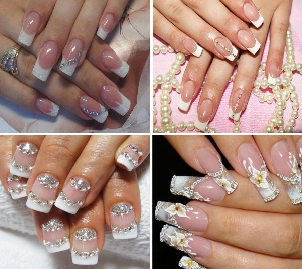 French manicure con smalto gel. Foto con motivo 2020, tendenze della moda. Come fare su unghie corte e lunghe