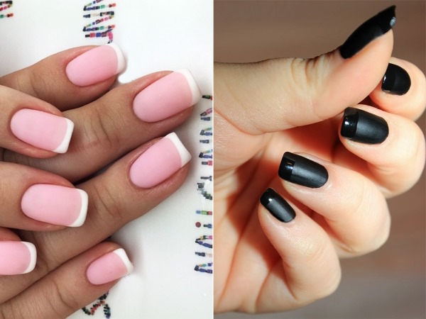 French manicure con smalto gel. Foto con motivo 2020, tendenze della moda. Come fare su unghie corte e lunghe