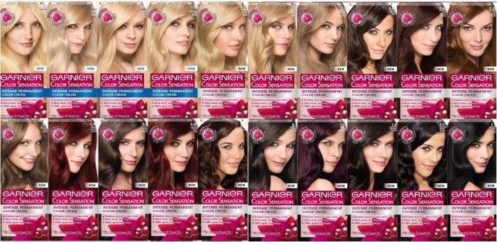 Garnier hair dye. The color palette is Color Naturals, Sensation, Oliya (Olia), Calor and Shine. Features of selection and coloring. A photo