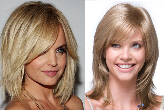 Cascade for hair of medium length, thin, curly, curly. Haircut with short, oblique, straight bangs. Who suits, how it looks, photo