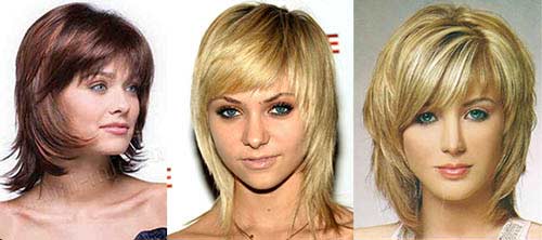 Cascade for hair of medium length, thin, curly, curly. Haircut with short, oblique, straight bangs. Who suits, how it looks, photo