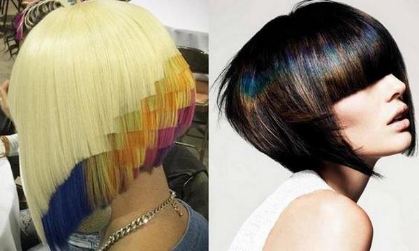 Tagli di capelli creativi e colorazione dei capelli per capelli medi, corti e lunghi. Tendenze moda 2020. Foto