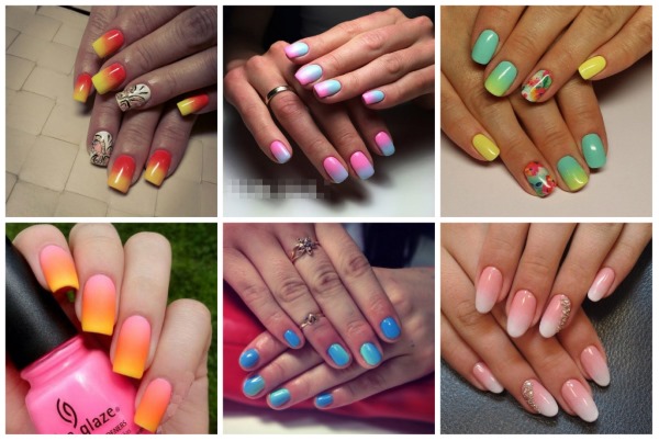 Tendenze moda manicure estate 2020. Una foto. Luminoso, delicato, francese, marino, con scintillii, strass, sfregamento