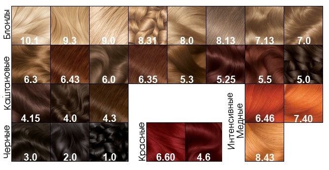 Garnier hair dye. The color palette is Color Naturals, Sensation, Oliya (Olia), Calor and Shine. Features of selection and coloring. A photo