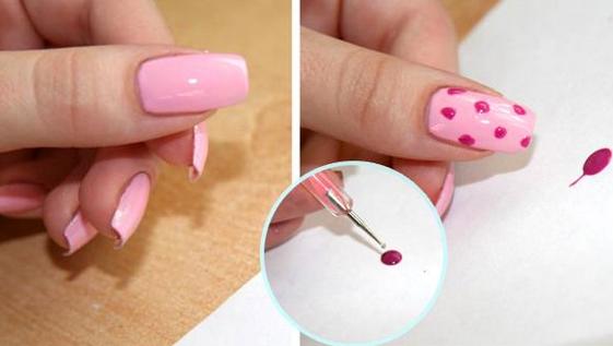 Simple drawings on nails with varnish, gel varnish, a needle, acrylic paints, powder. Fashionable manicure step by step at home