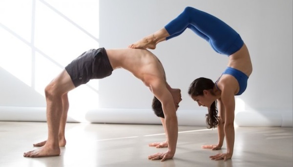 Yoga challenge for two, one, three. Photo poses for beginners, children. Video