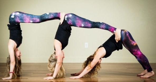 Yoga challenge for two, one, three. Photo poses for beginners, children. Video