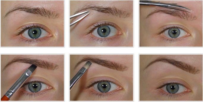 Eyebrow shape by face type. Photos are straight, rounded, ascending, descending, thin, small. Makeup tips and tutorials