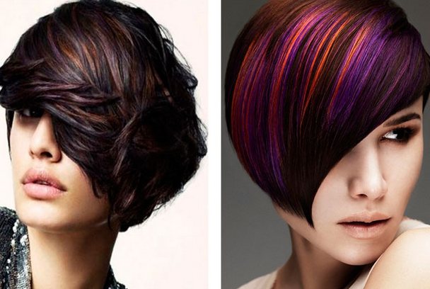 Highlights on black hair. Photo: white, red, color. How to make for short, long, medium length, dyed