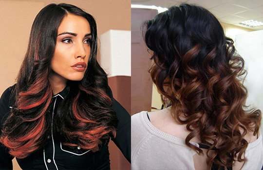 Highlights on black hair. Photo: white, red, color. How to make for short, long, medium length, dyed