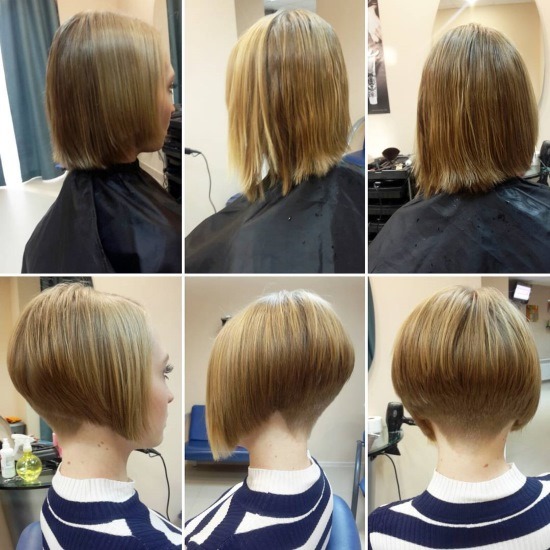 Long bob haircut without bangs. Front and back photos, hairstyle options