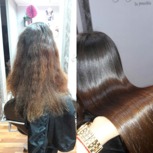 Means for long-term straightening, smoothing hair with an iron, keratin