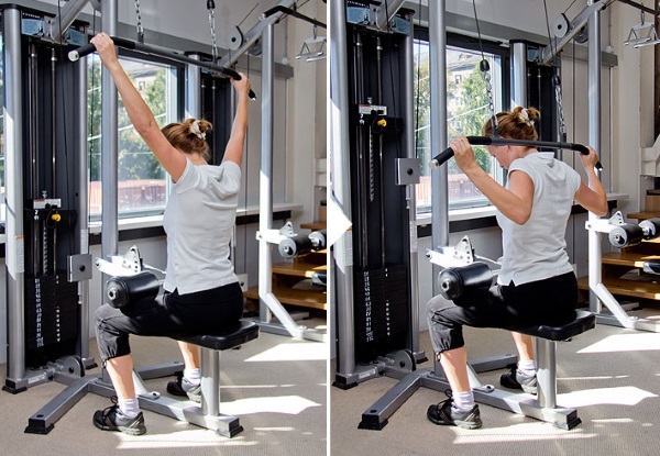 Row of the upper block with a narrow grip to the chest, to the back. What muscles work, technique for girls