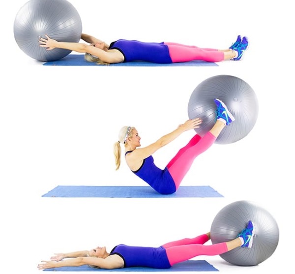 Exercises with a fitness ball for weight loss of the abdomen, sides, legs. Video for beginners