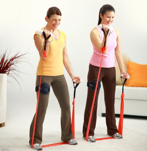 Exercise with an elastic band for fitness. Exercises for the whole body, legs, buttocks, for the press of women