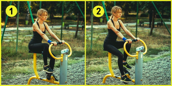 Outdoor sports exercise equipment on the grounds. How to do it correctly, elliptical, power, stepping