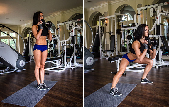 Lunges on each leg. As it is, technique with dumbbells, jumping up, weights for girls. A photo