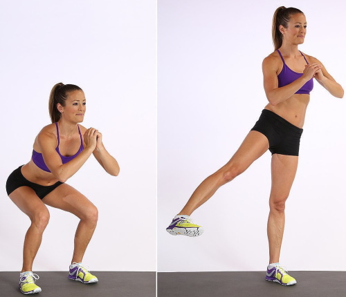 Squats with elastic on the legs for the buttocks. Effect which muscles work