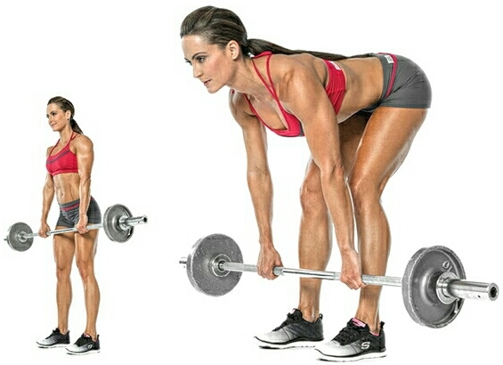 Leg exercises with a barbell at home, in a gym for girls