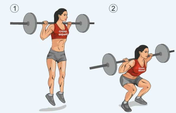 Leg exercises with a barbell at home, in a gym for girls